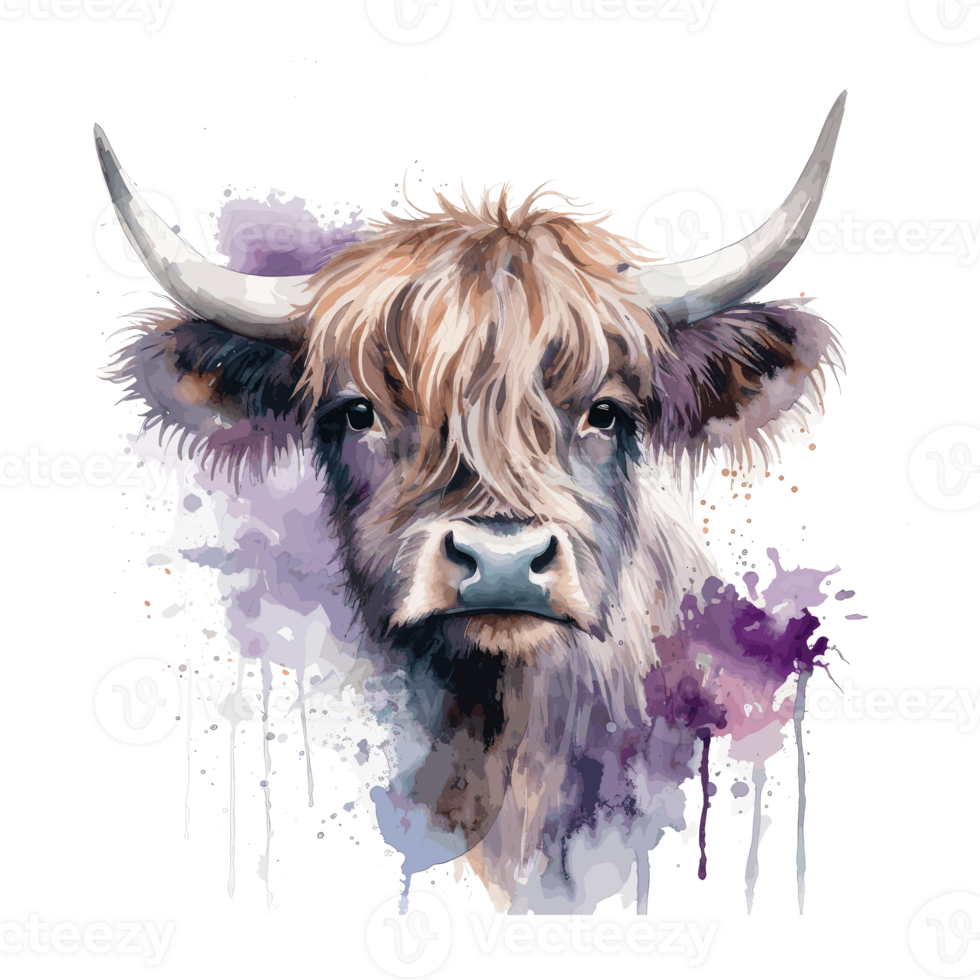watercolour cute highland cow violet . png