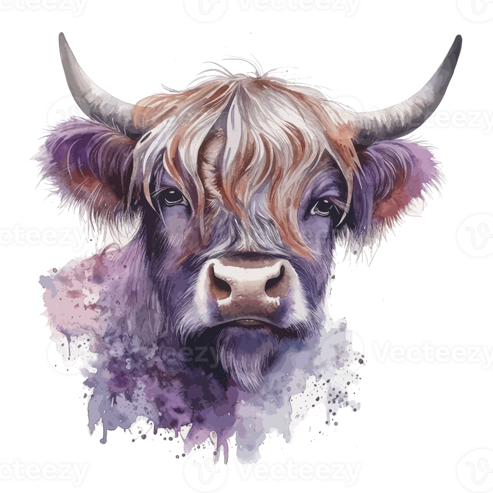 aquarelle mignonne montagnes vache violet . ai généré png