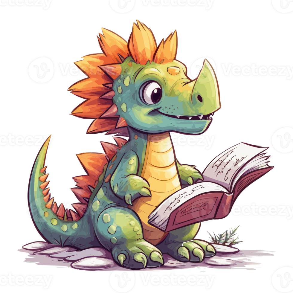 carino bambino dinosauro leggere libro . ai generato png