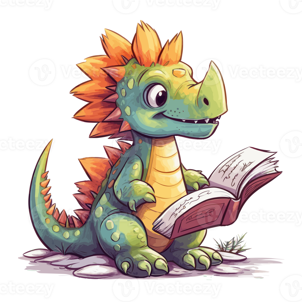 cute baby dinosaur read book . png