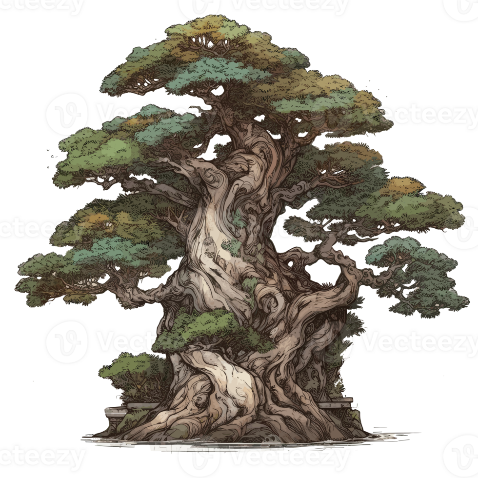 Watercolor painted, tree trim bonsai . png