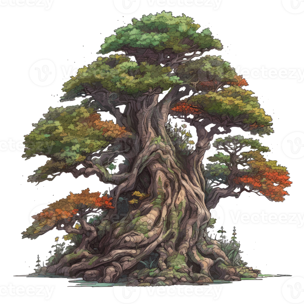 Watercolor painted, tree trim bonsai . png