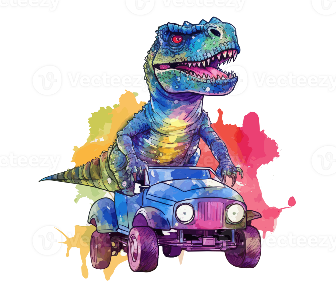 T-Rex Riding on Truck , Cartoon dinosaur characters driving . png