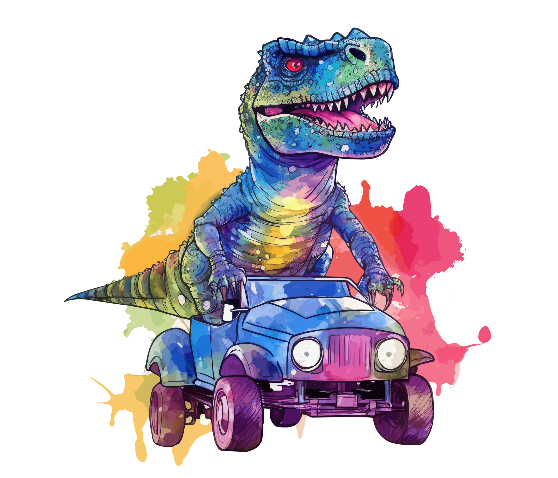 t-rex equitação em caminhão , desenho animado dinossauro personagens  dirigindo . ai gerado 23657746 PNG