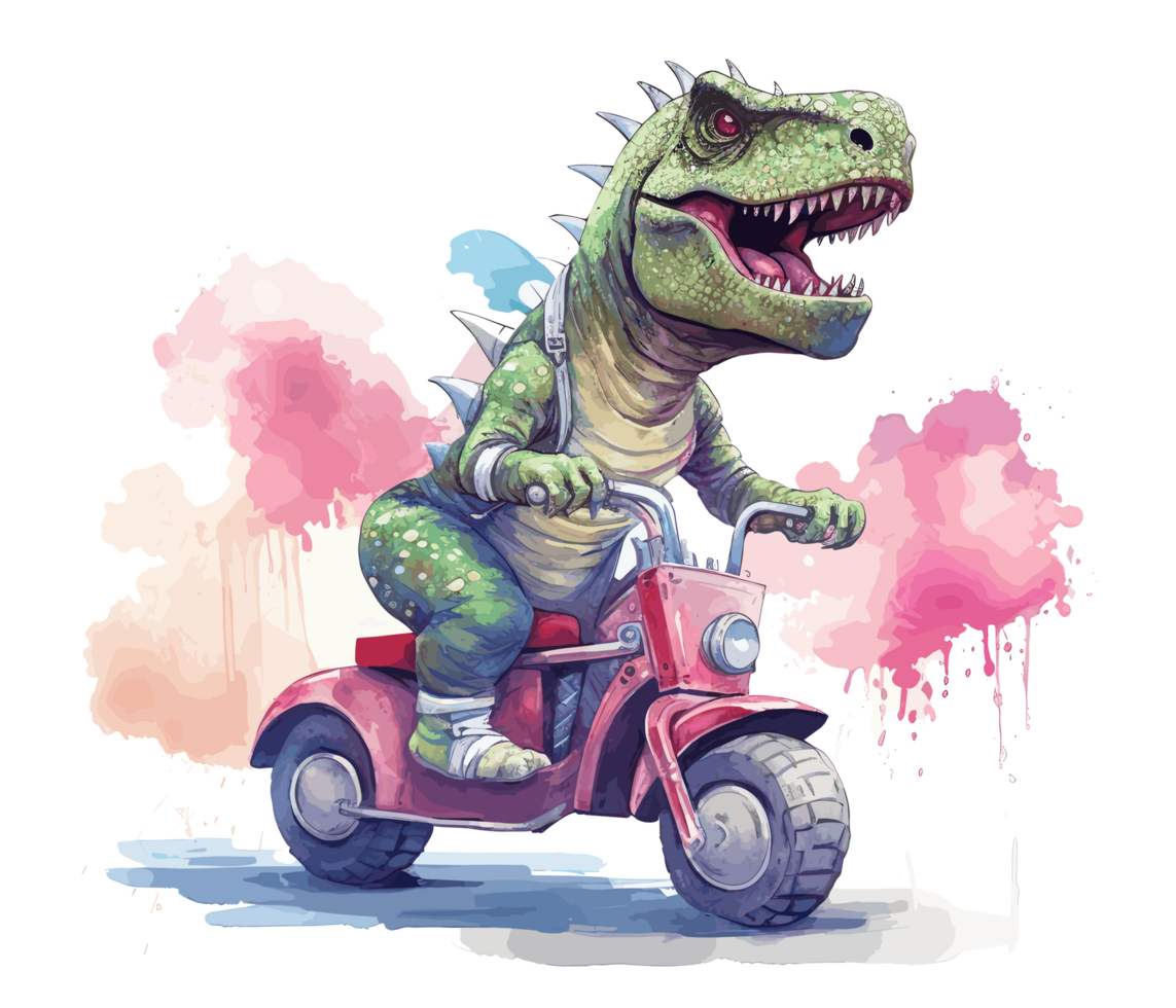 t-rex equitazione su camion , cartone animato dinosauro personaggi guida . ai generato png