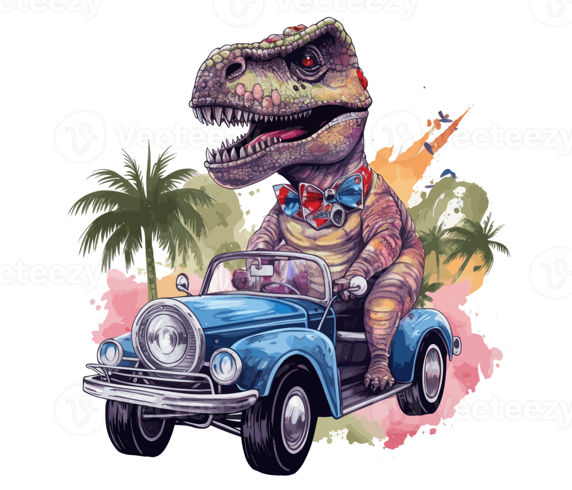 T-Rex Riding on Truck , Cartoon dinosaur characters driving . png