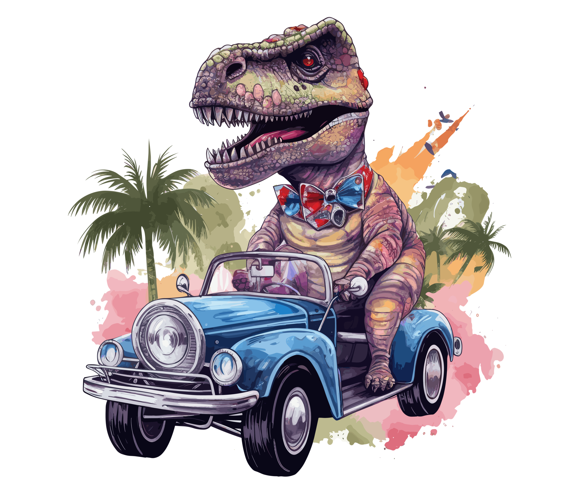 t-rex equitação em caminhão , desenho animado dinossauro personagens  dirigindo . ai gerado 23657959 PNG