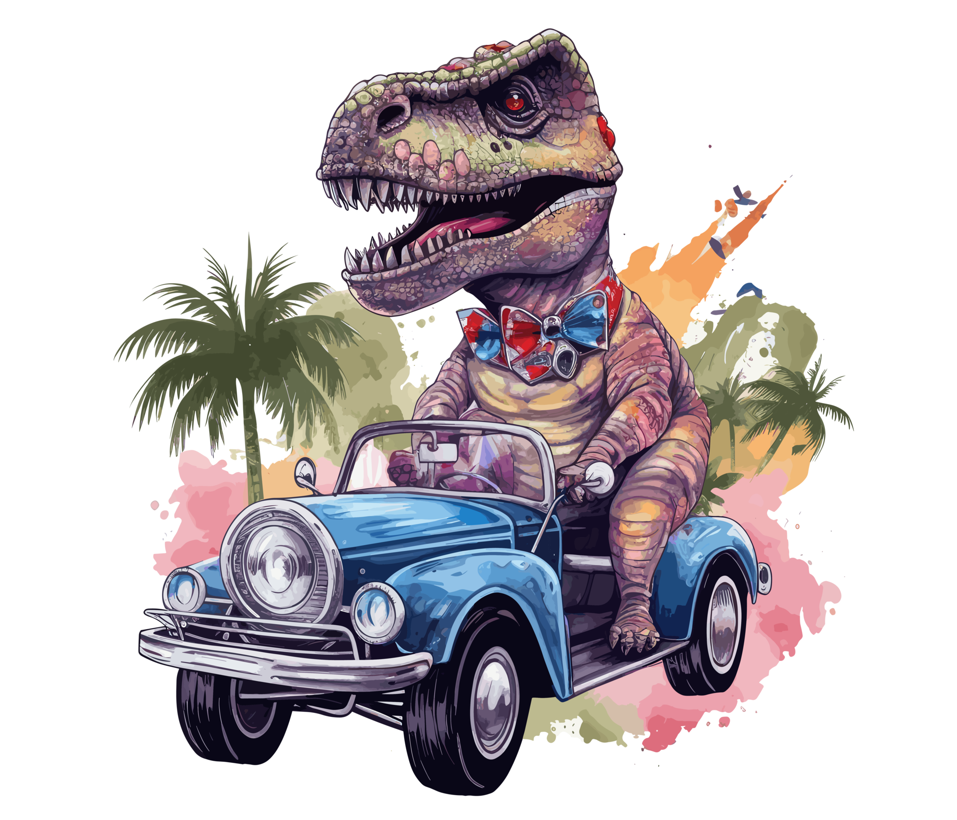 t-rex equitação em caminhão , desenho animado dinossauro personagens  dirigindo . ai gerado 23657746 PNG