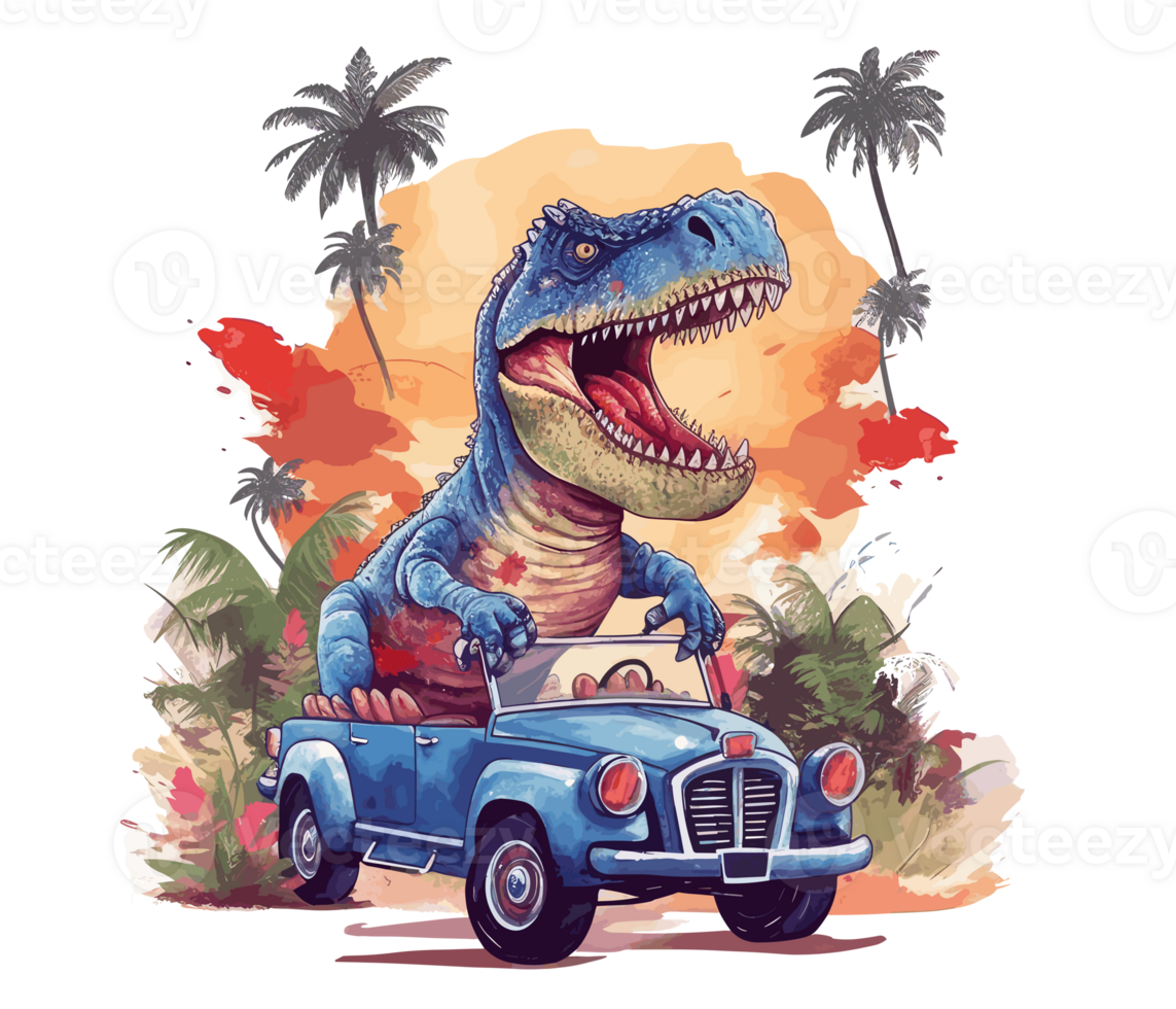 T-Rex Riding on Truck , Cartoon dinosaur characters driving . png