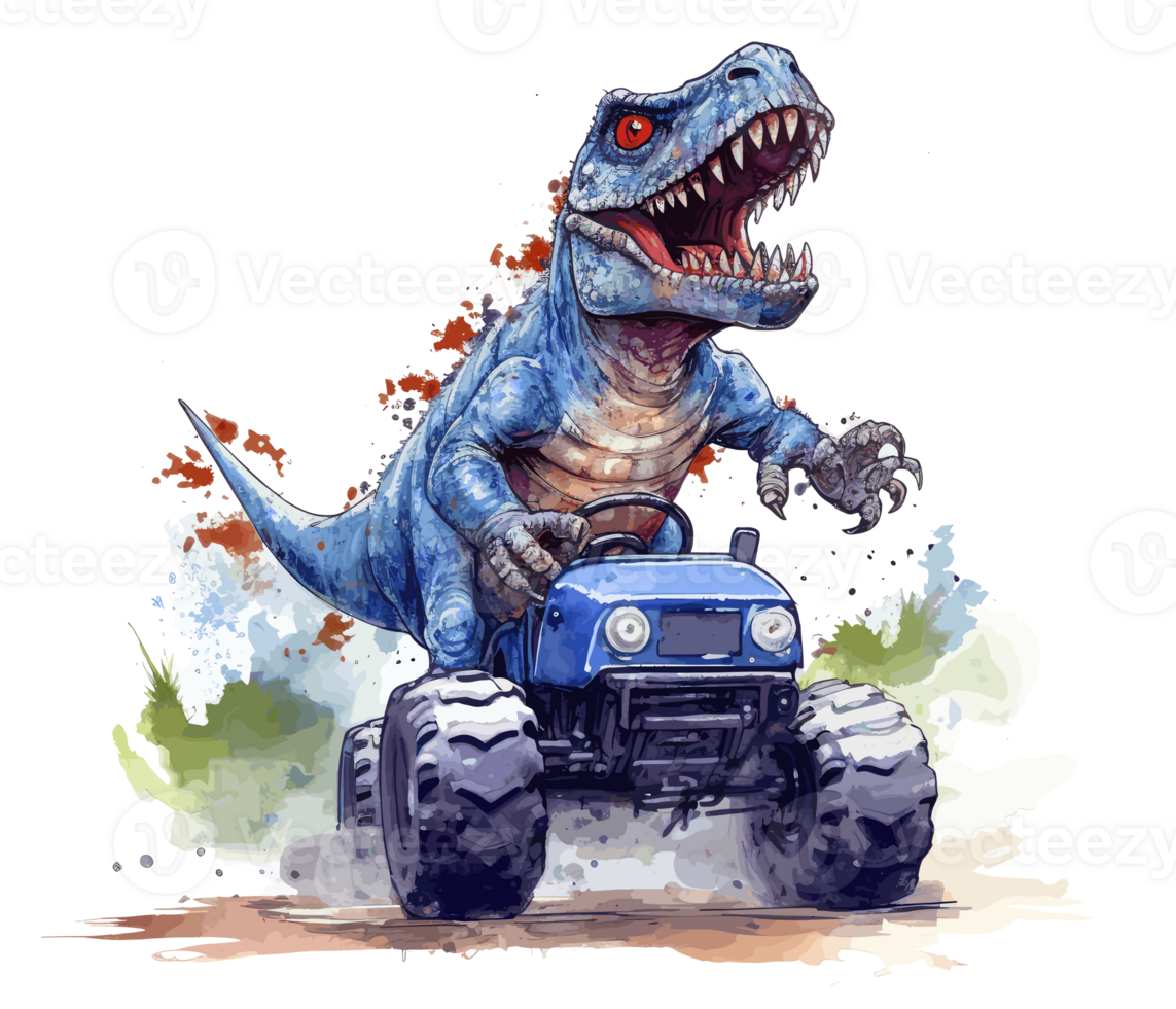 T-Rex Riding on Truck , Cartoon dinosaur characters driving . png
