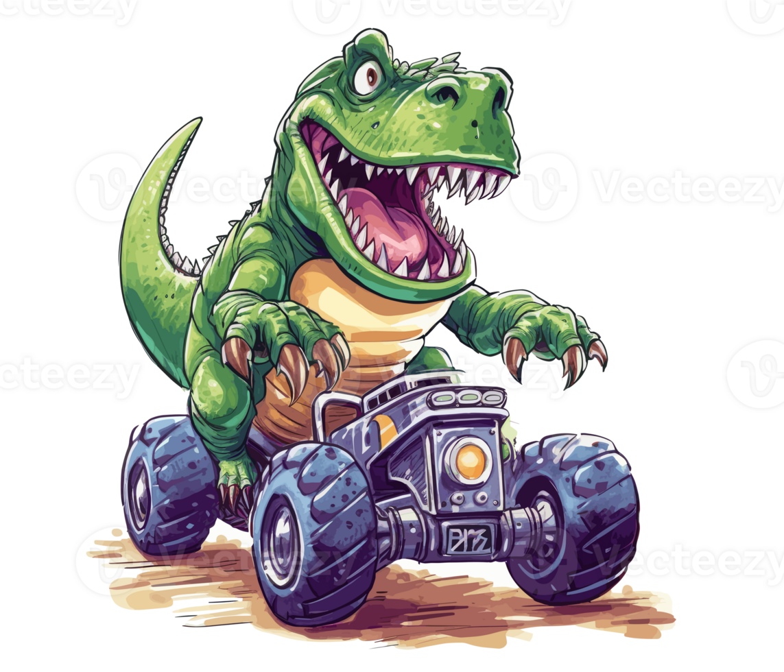 T-Rex Riding on Truck , Cartoon dinosaur characters driving . png