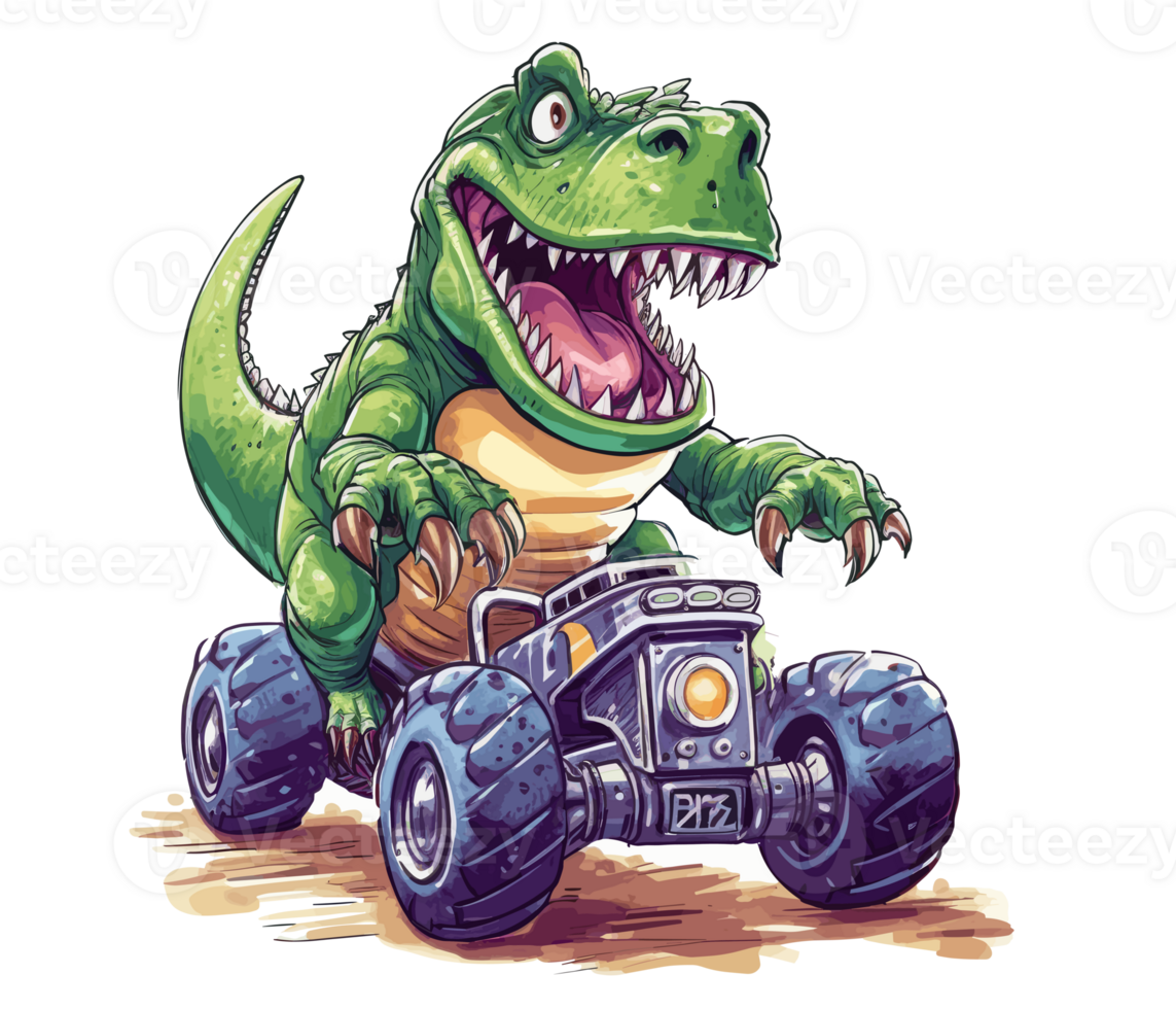 t-rex equitação em caminhão , desenho animado dinossauro personagens  dirigindo . ai gerado 23657959 PNG