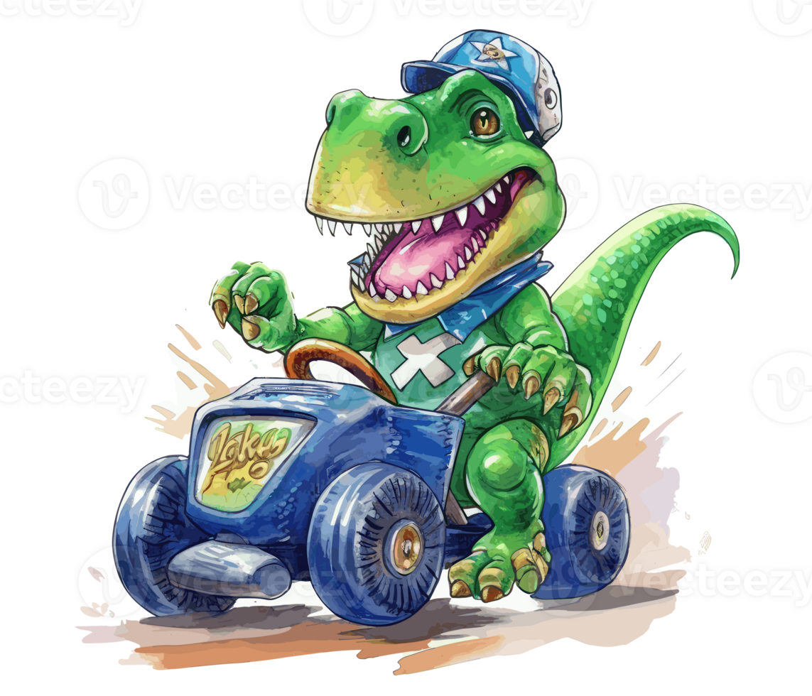 t-rex équitation sur un camion , dessin animé dinosaure personnages  conduite . ai généré 23657829 PNG