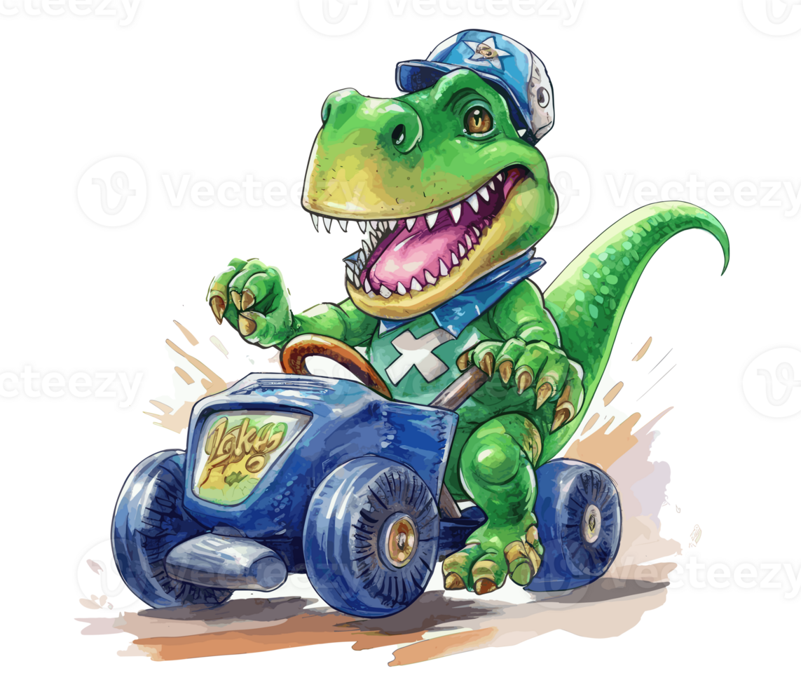 T-Rex Riding on Truck , Cartoon dinosaur characters driving . png