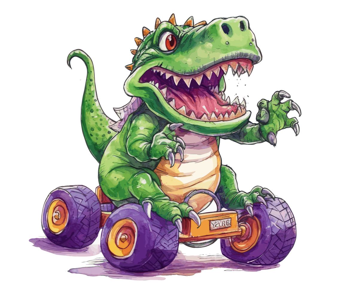 T-Rex Riding on Truck , Cartoon dinosaur characters driving . png