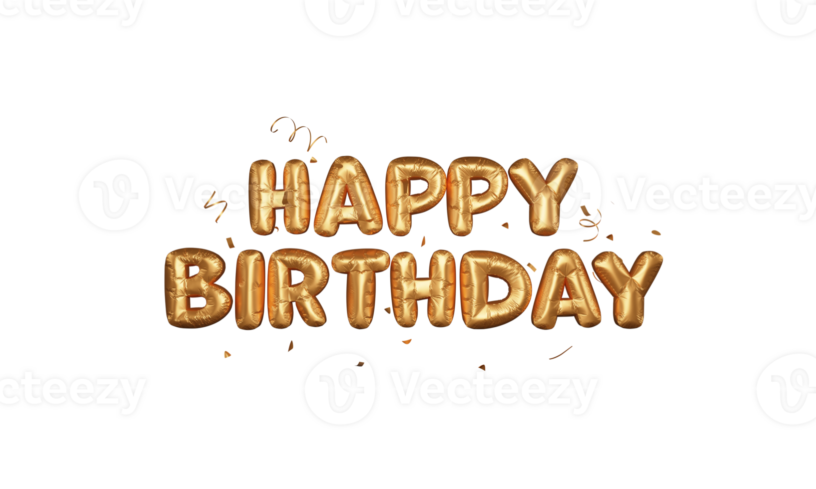 Golden Happy Birthday Text on PNG Background.