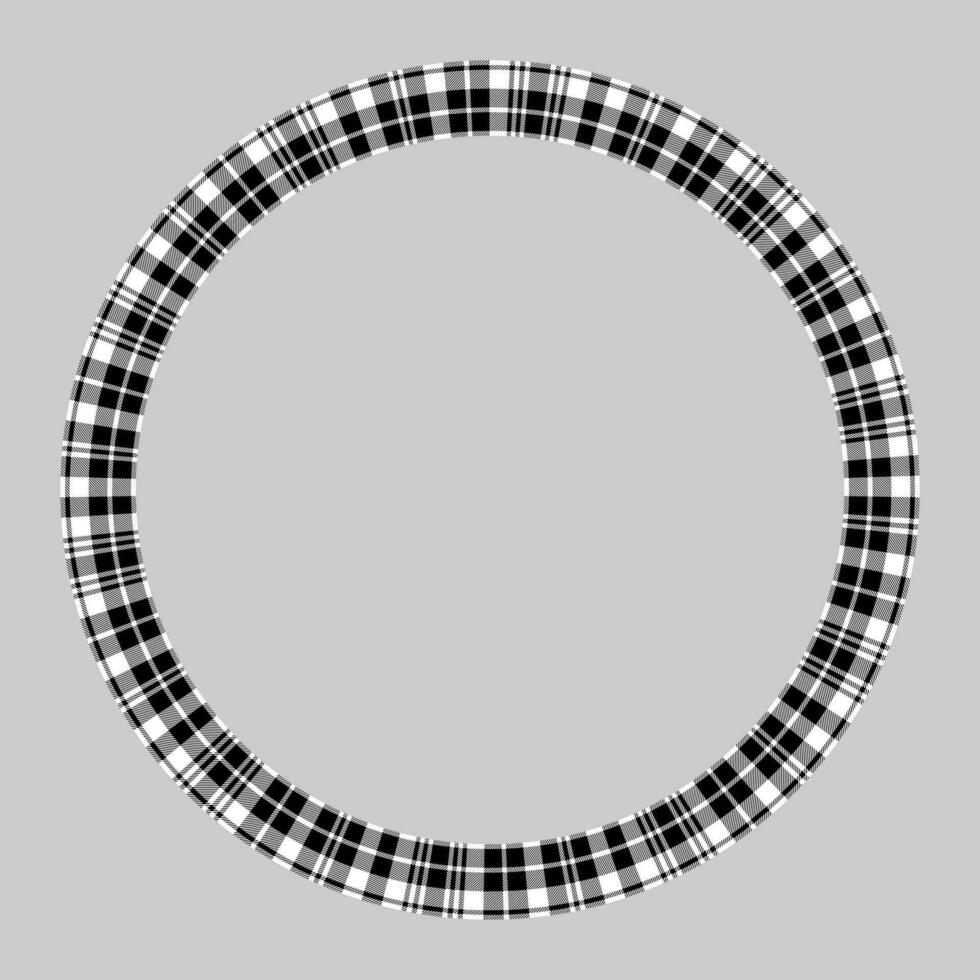 Round frame vector vintage pattern design template. Circle border designs plaid fabric texture. Scottish tartan background for collage art, gif card, handmade crafts.