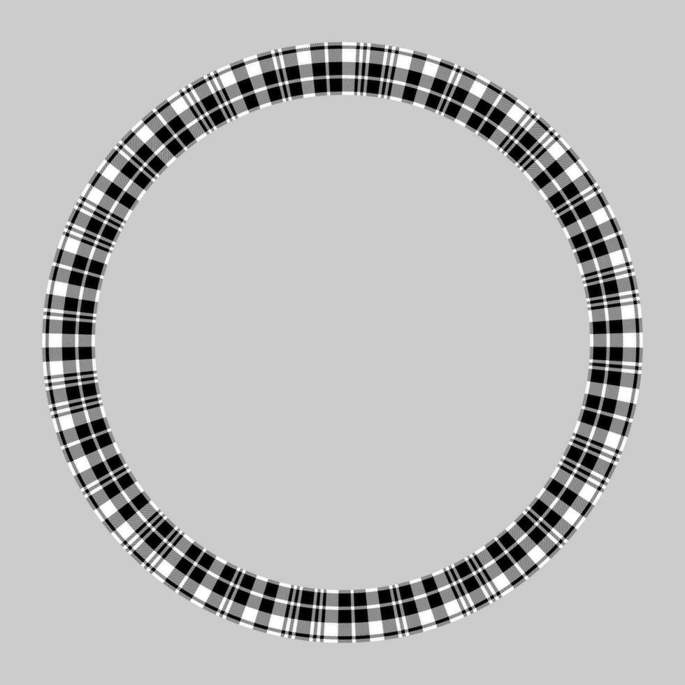 Round frame vector vintage pattern design template. Circle border designs plaid fabric texture. Scottish tartan background for collage art, gif card, handmade crafts.