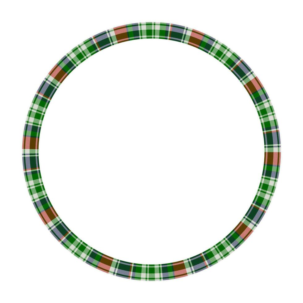 Round frame vector vintage pattern design template. Circle border designs plaid fabric texture. Scottish tartan background for collage art, gif card, handmade crafts.