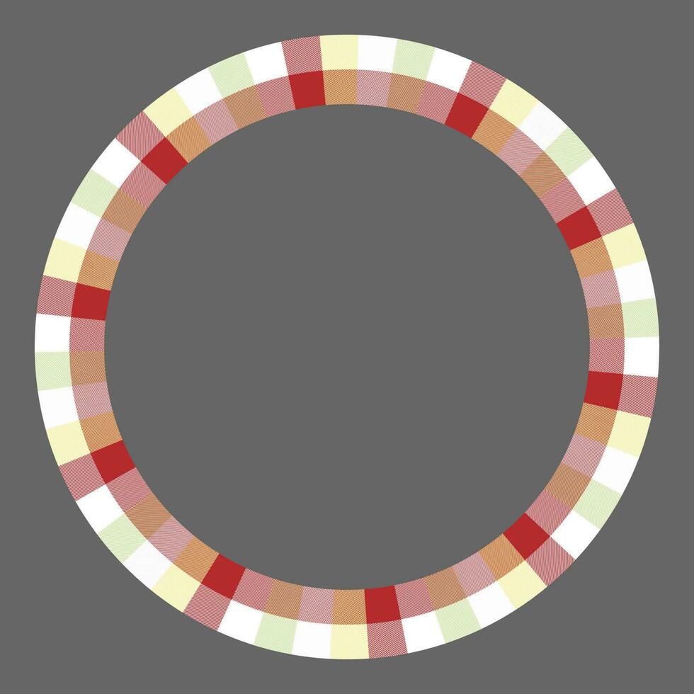 Round frame vector vintage pattern design template. Circle border designs plaid fabric texture. Scottish tartan background for collage art, gif card, handmade crafts.