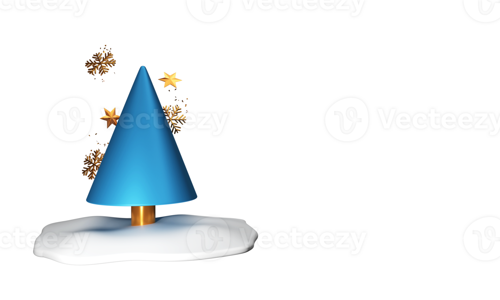 3D Christmas Tree With Golden Snowflakes, Stars, Snowy. png