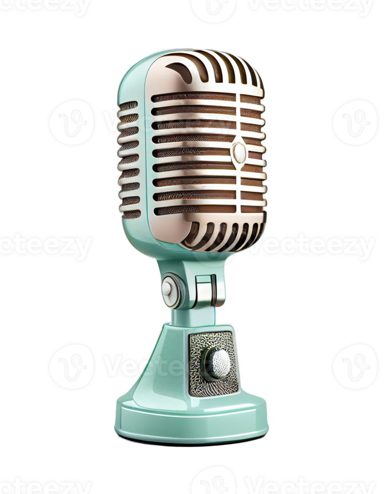 Closeup of vintage microphone on transparent background, created with png