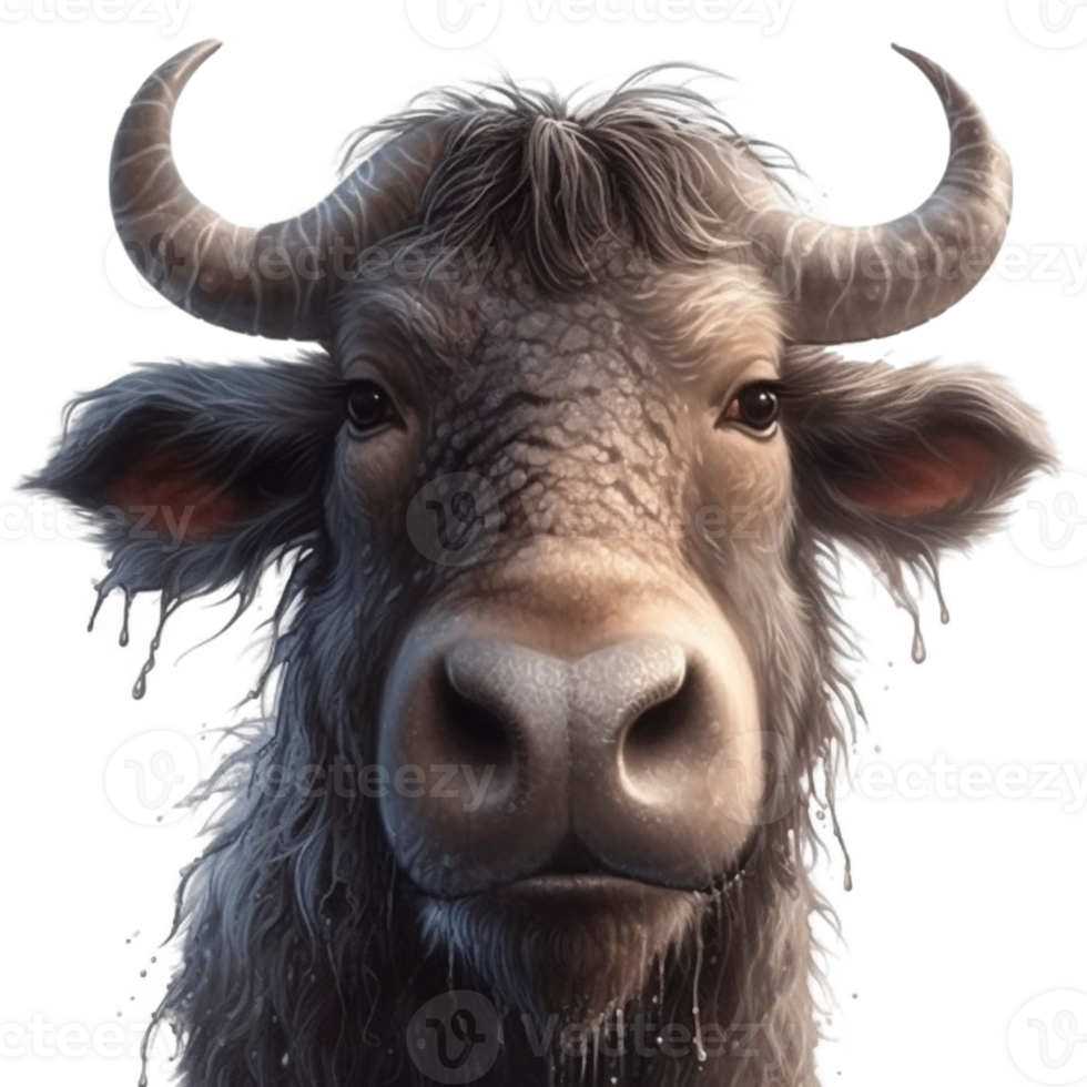 Cartoon style water buffalo on transparent background, created with png