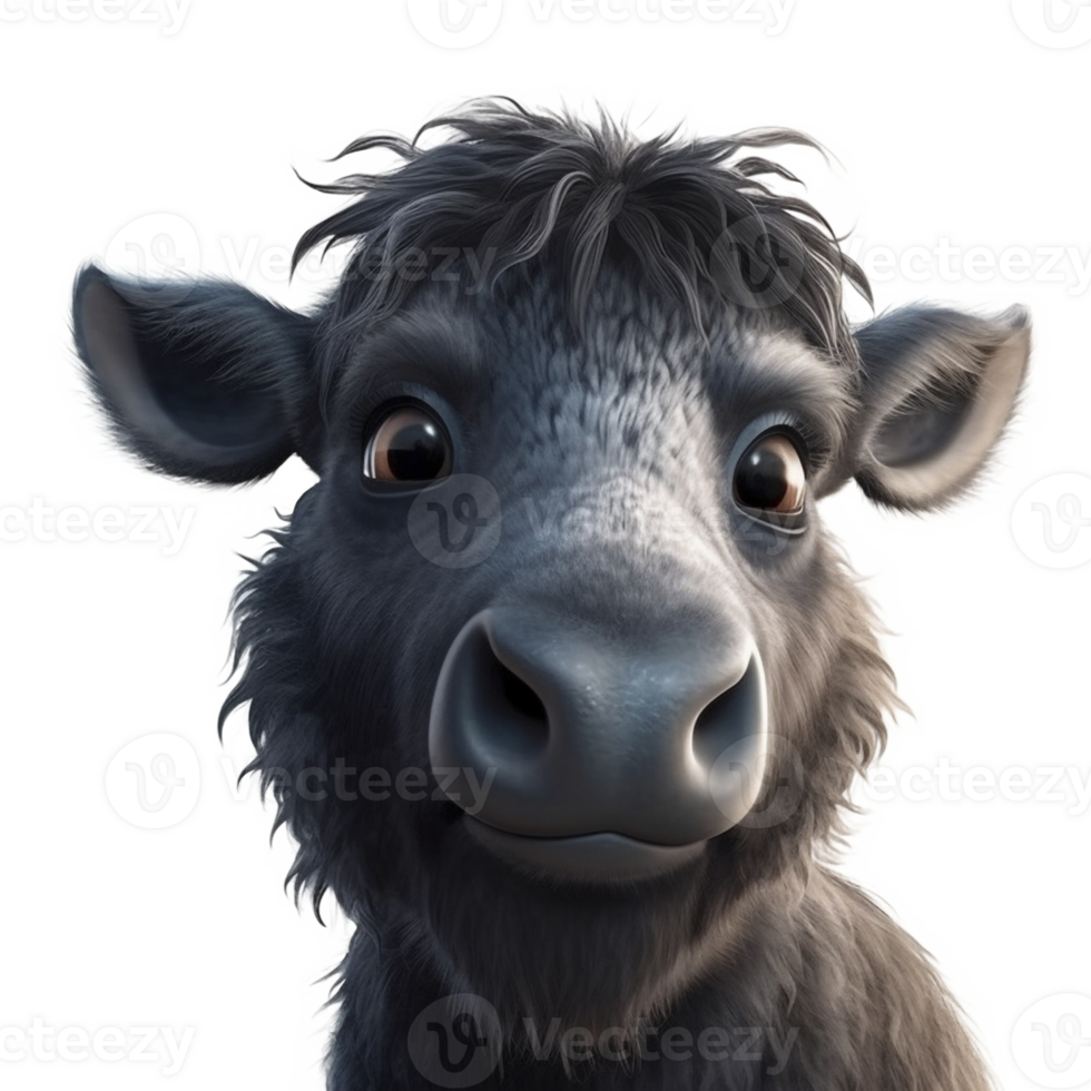 Cartoon style water buffalo on transparent background, created with png