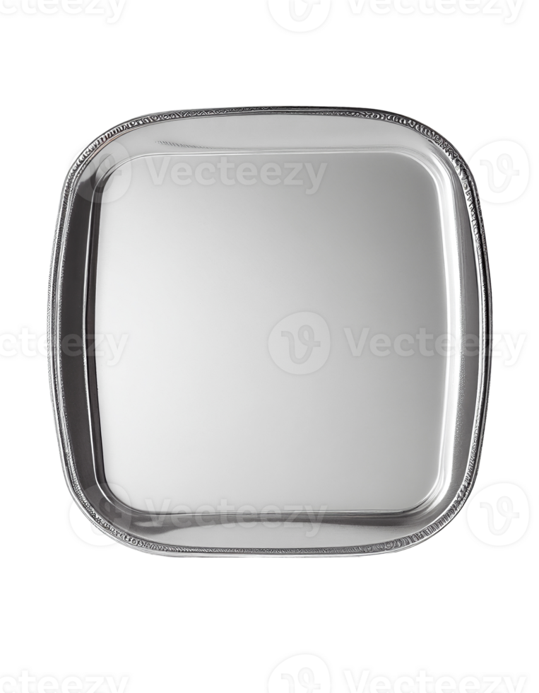 Empty silver tray on transparent background, created with png