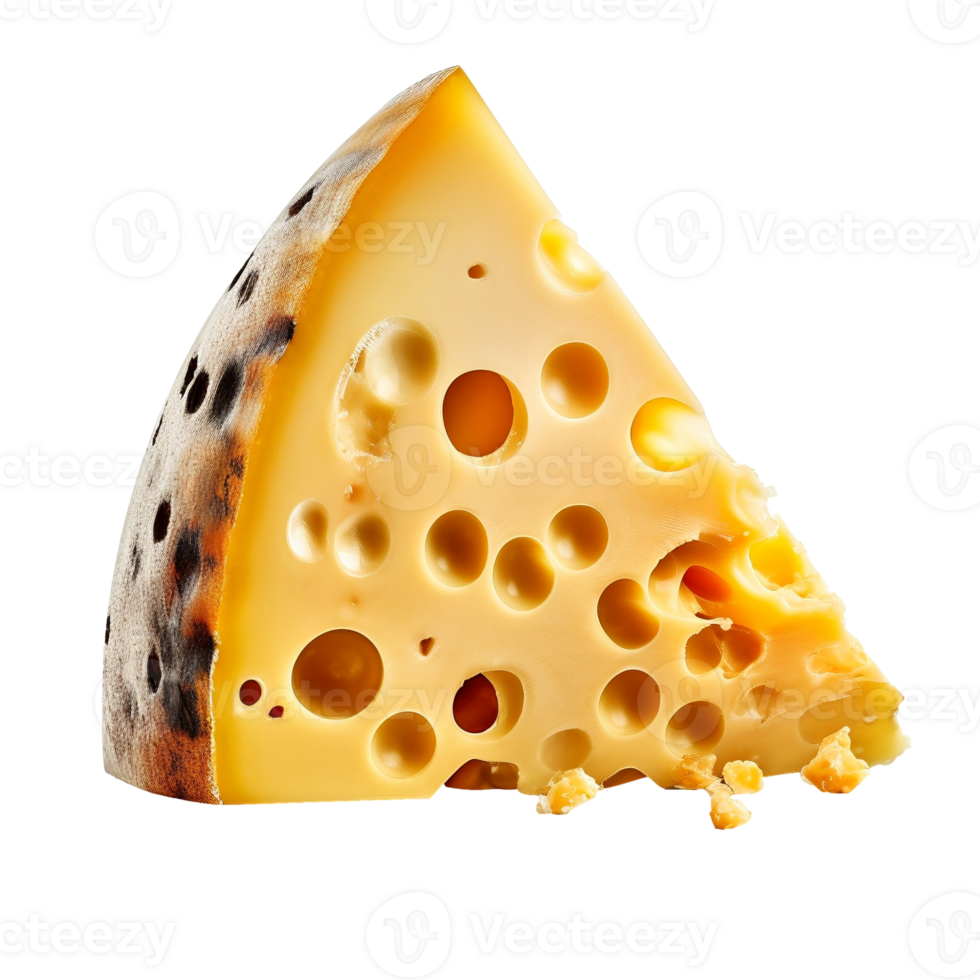 Emmental cheese triangle isolated on transparent background, created with png