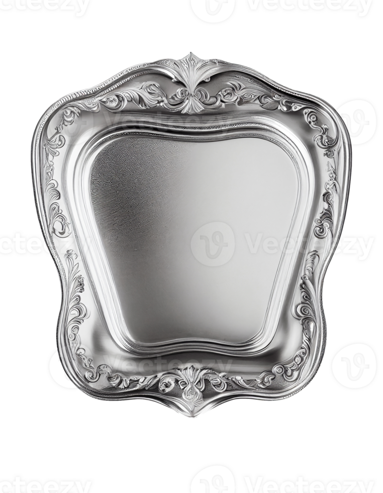 Empty silver tray on transparent background, created with png