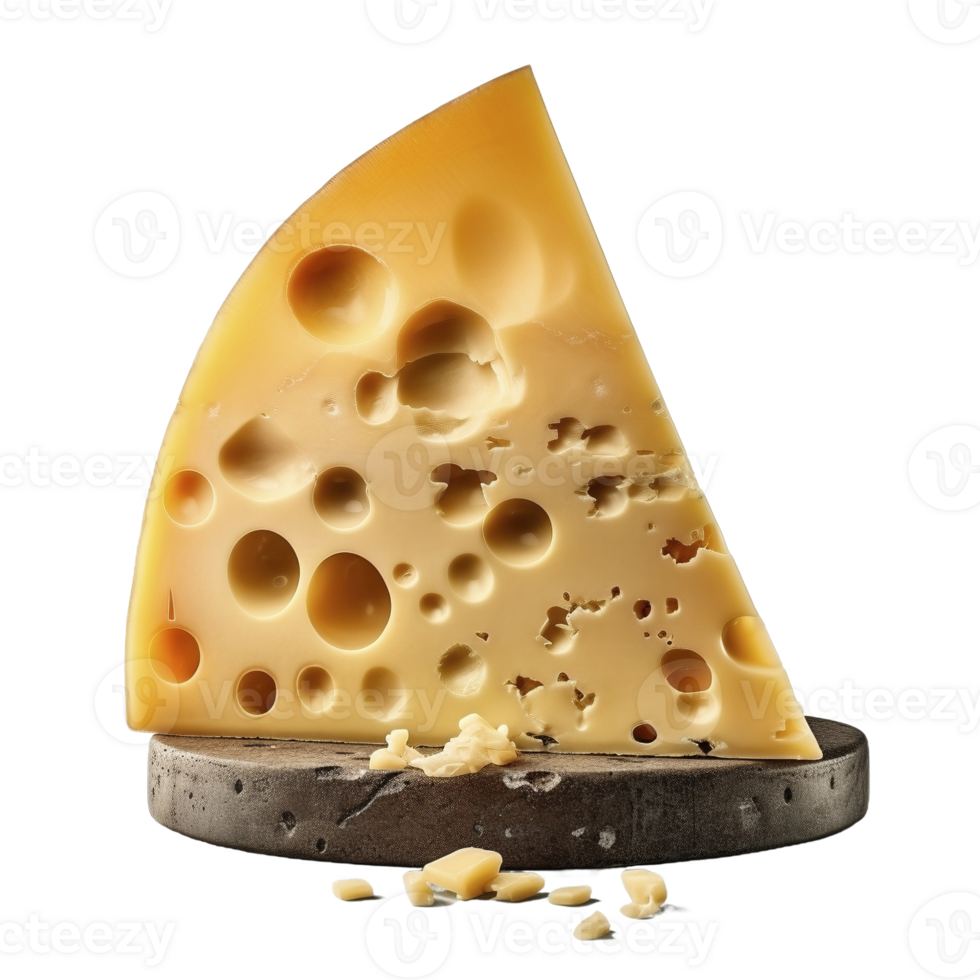 emmental queso triángulo aislado en transparente fondo, creado con generativo ai png