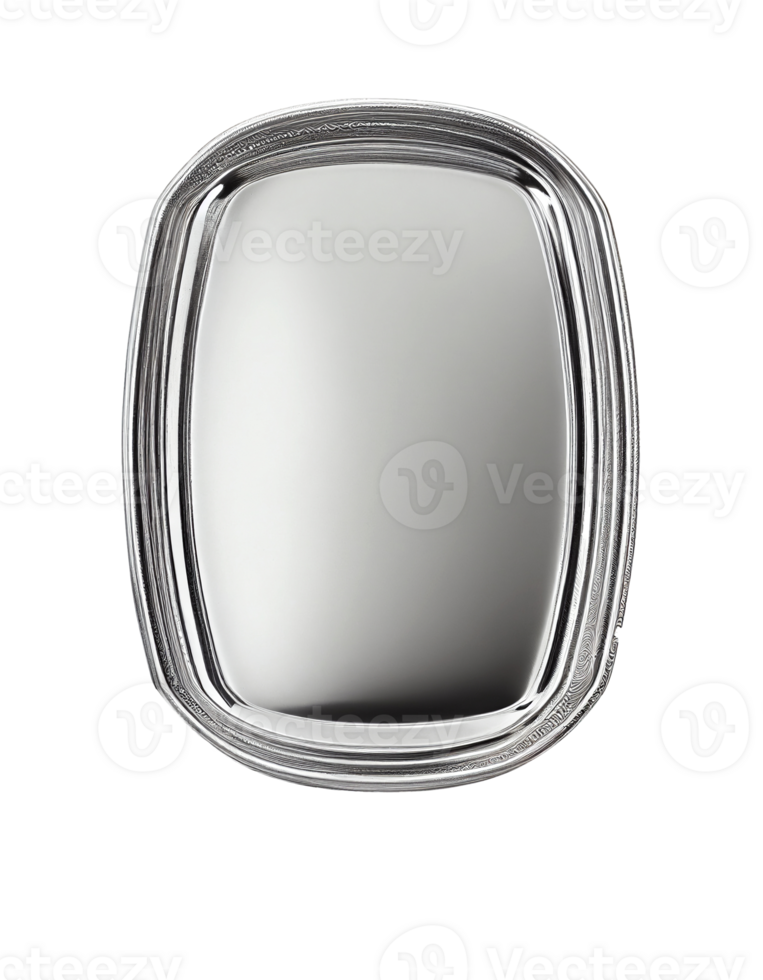 Empty silver tray on transparent background, created with png