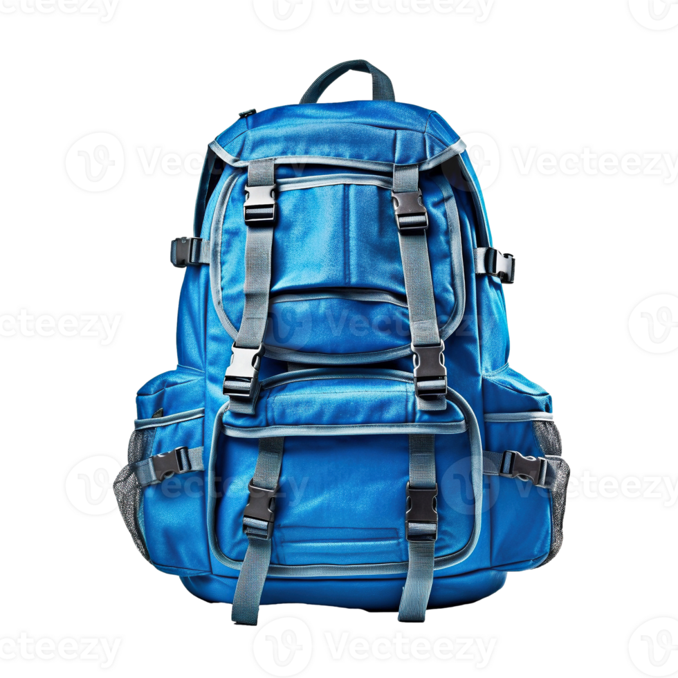 Blue backpack isolated on transparent background, created with png