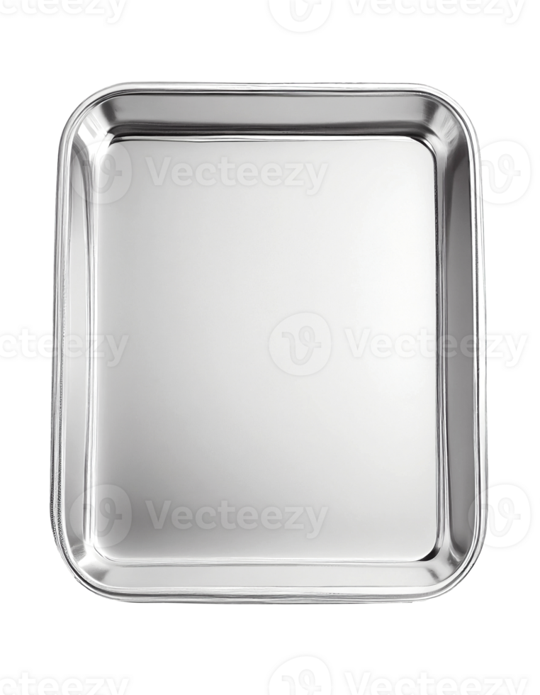 Empty silver tray on transparent background, created with png