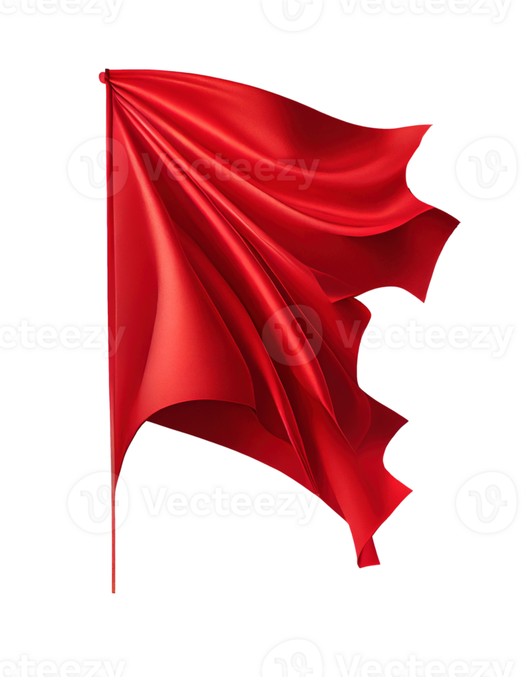 Red silk banner with folds on transparent background, created with png