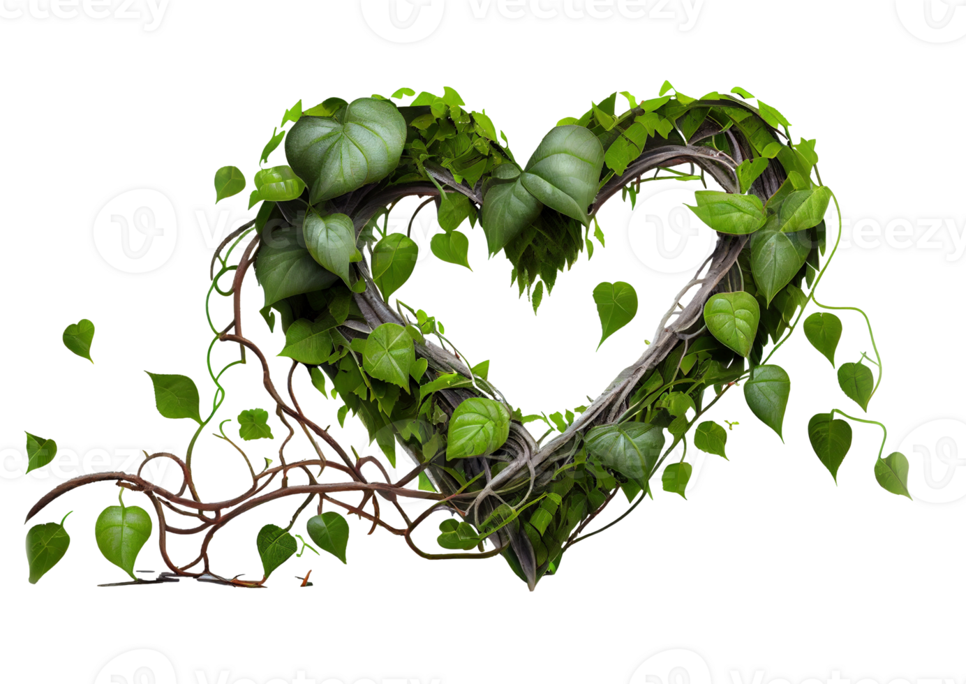 Heart shaped jungle vines on transparent background, created with png