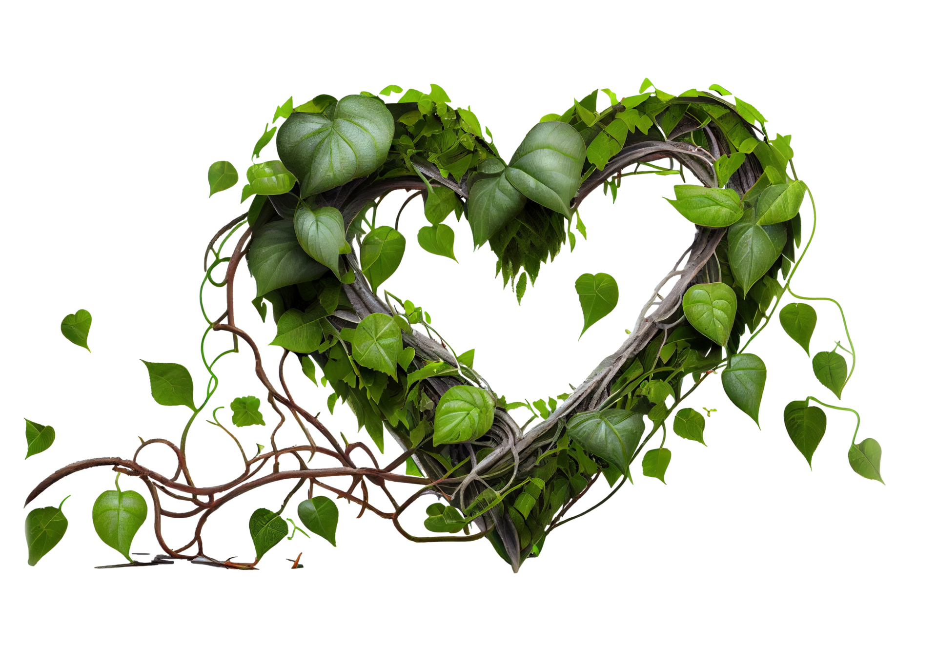 Heart shaped jungle vines on transparent background, created with