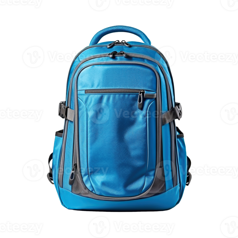 Blue backpack isolated on transparent background, created with png