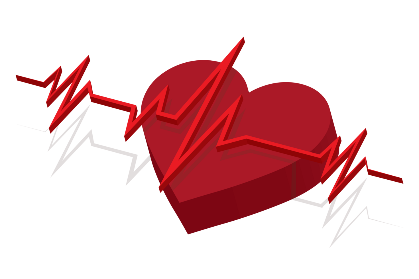 forma isométrica do coração e linha de batimento cardíaco de ilustração 3d e ecg - conjunto de sinal ekg png