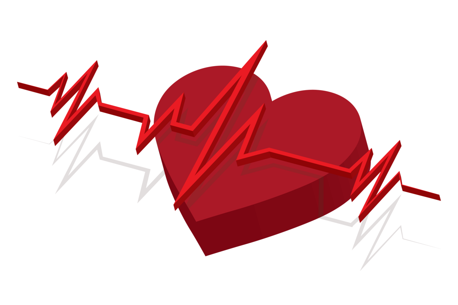 isometrische herzform und 3d-illustration herzschlaglinie und ekg - ekg-signalsatz png