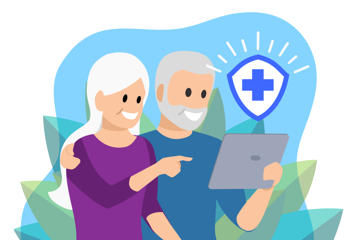 Elderly couple View life insurance information from Tablet. png