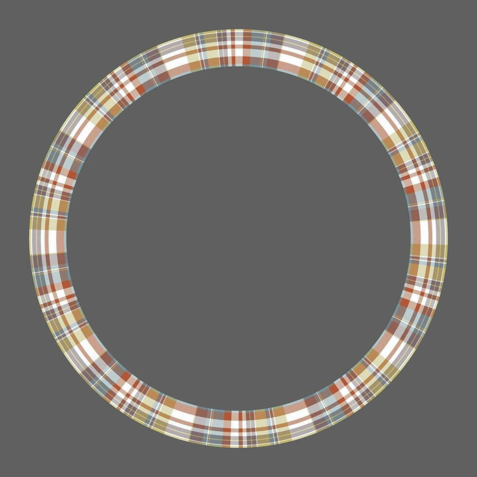 plantilla de diseño de patrón vintage de vector de marco redondo. el borde del círculo diseña la textura de la tela a cuadros. fondo de tartán escocés para arte de collage, tarjeta gif, artesanías hechas a mano.