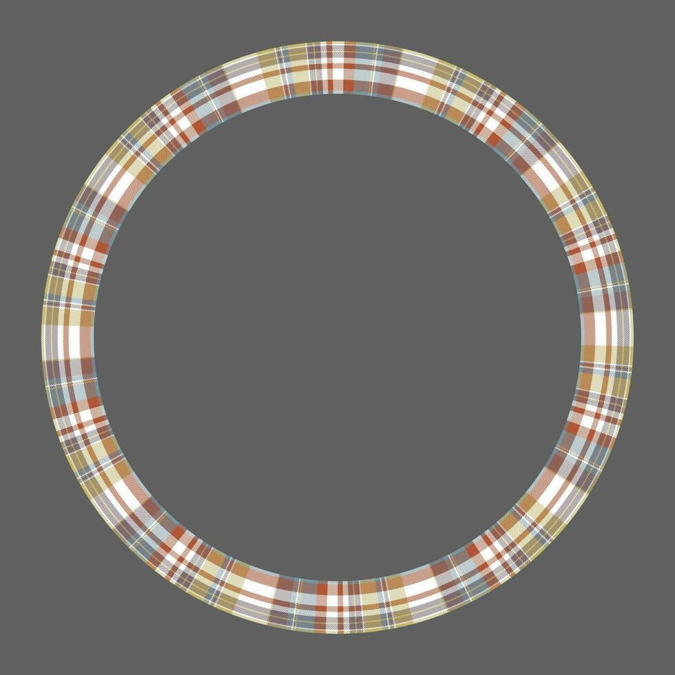 Round frame vector vintage pattern design template. Circle border designs plaid fabric texture. Scottish tartan background for collage art, gif card, handmade crafts.