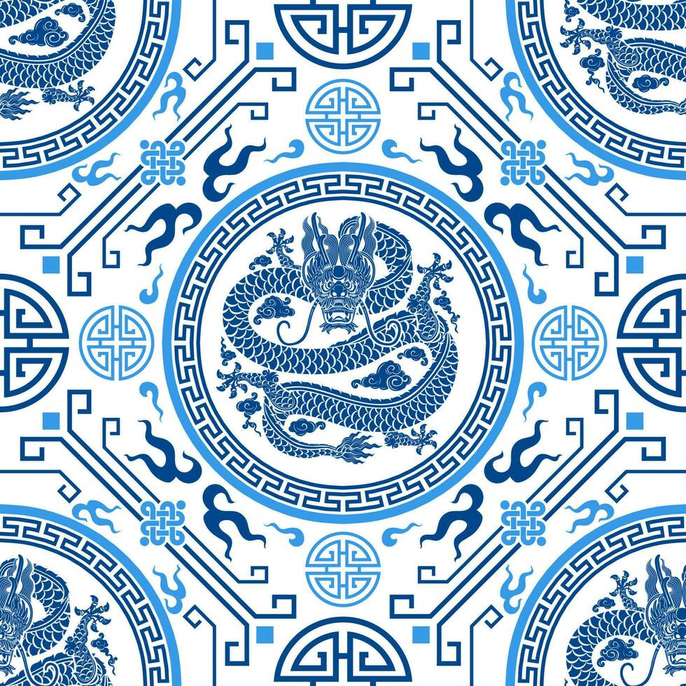 Seamless pattern happy chinese new year 2024 the dragon zodiac sign vector