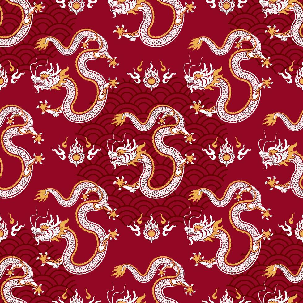 Seamless pattern happy chinese new year 2024 the dragon zodiac sign vector