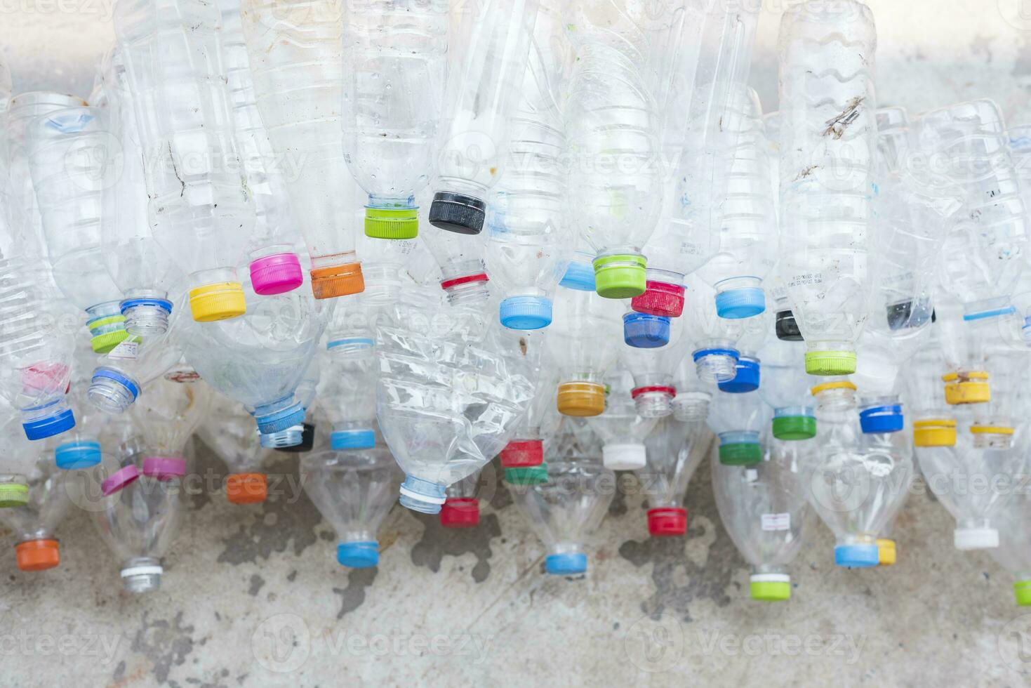 Plastic bottles in recycle trash station. photo