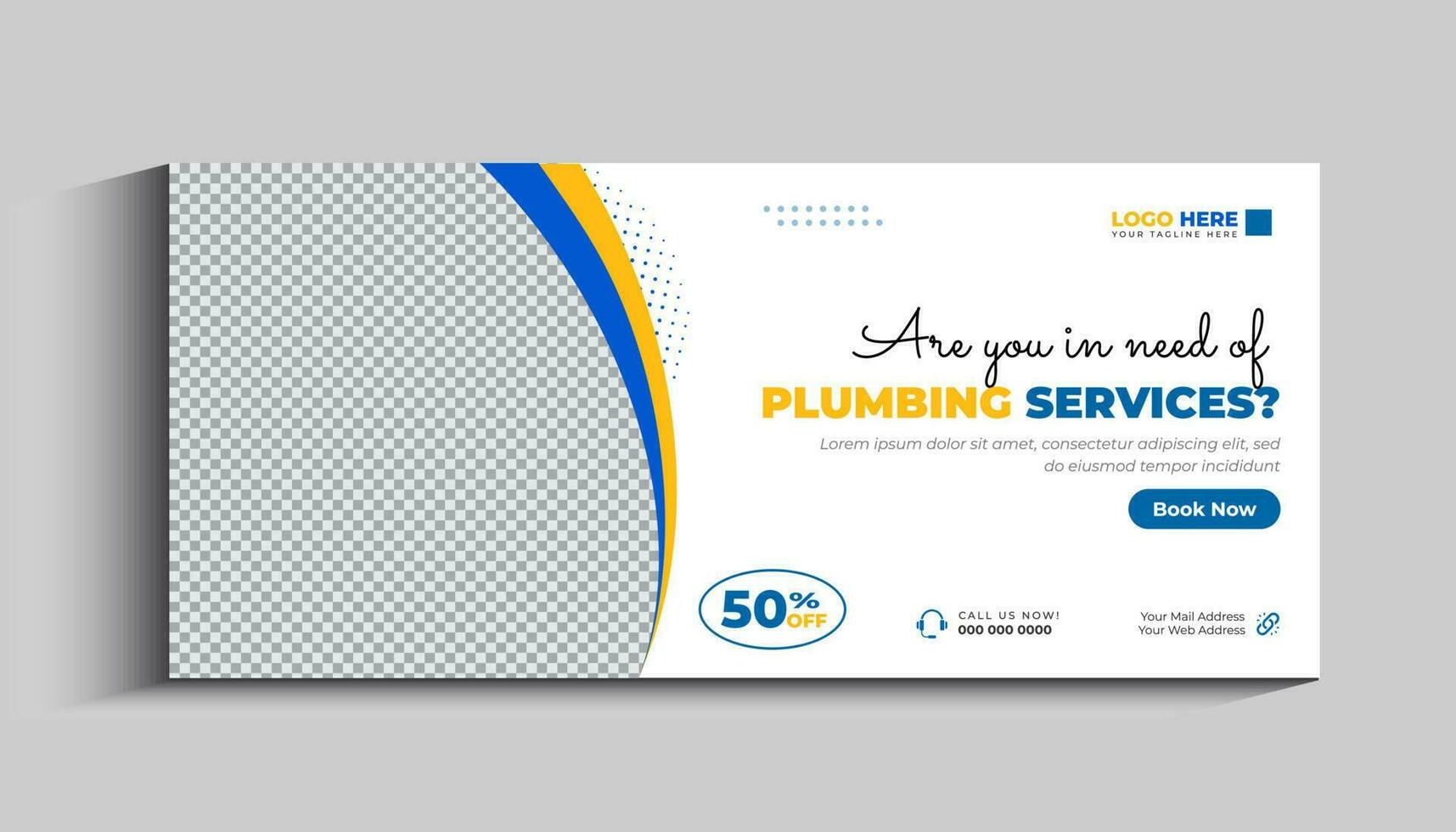 Plumbing service social media cover and web banner template vector