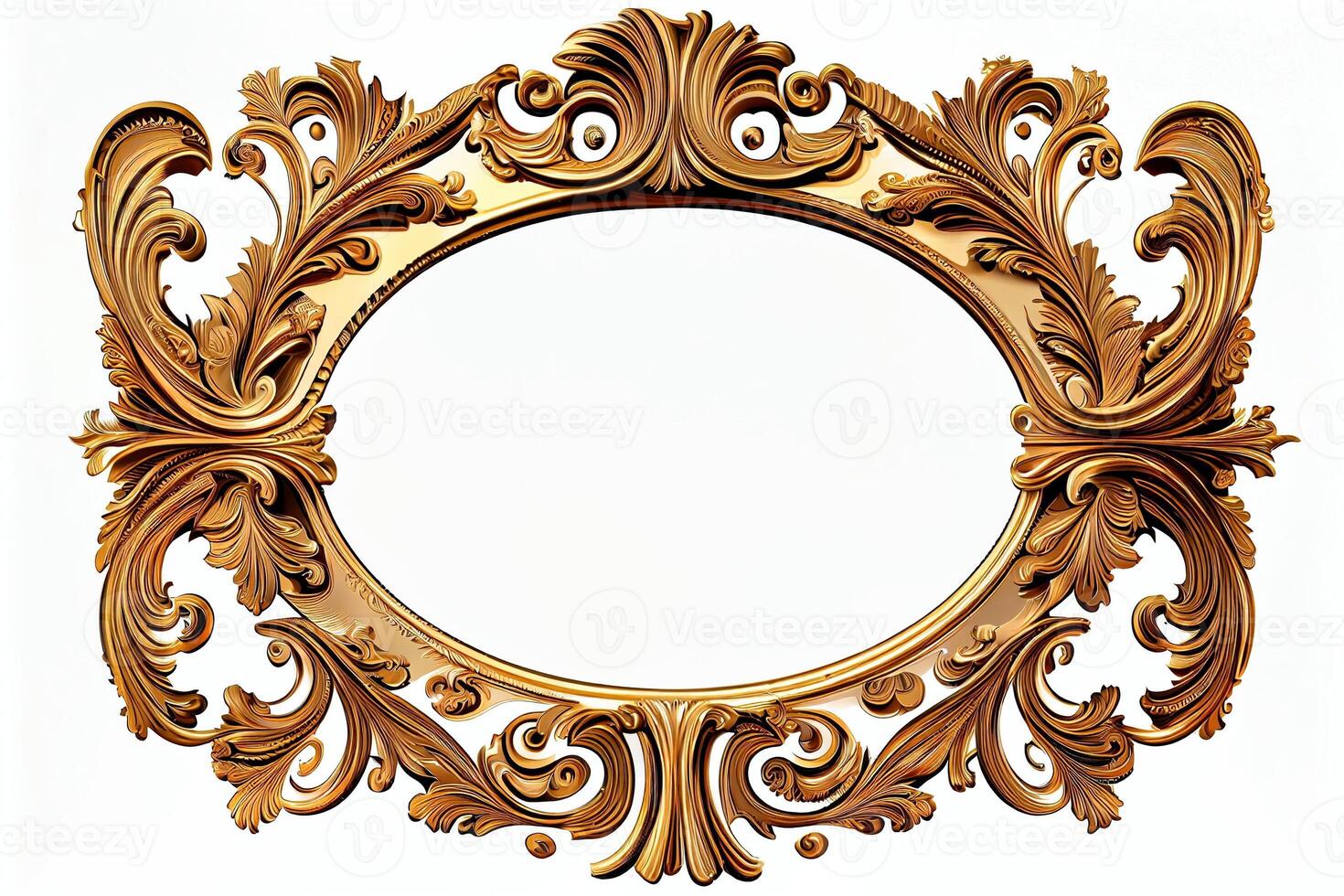 Gold old vintage frame for a picture isolated on white blank background. . Digital Art Illustration photo