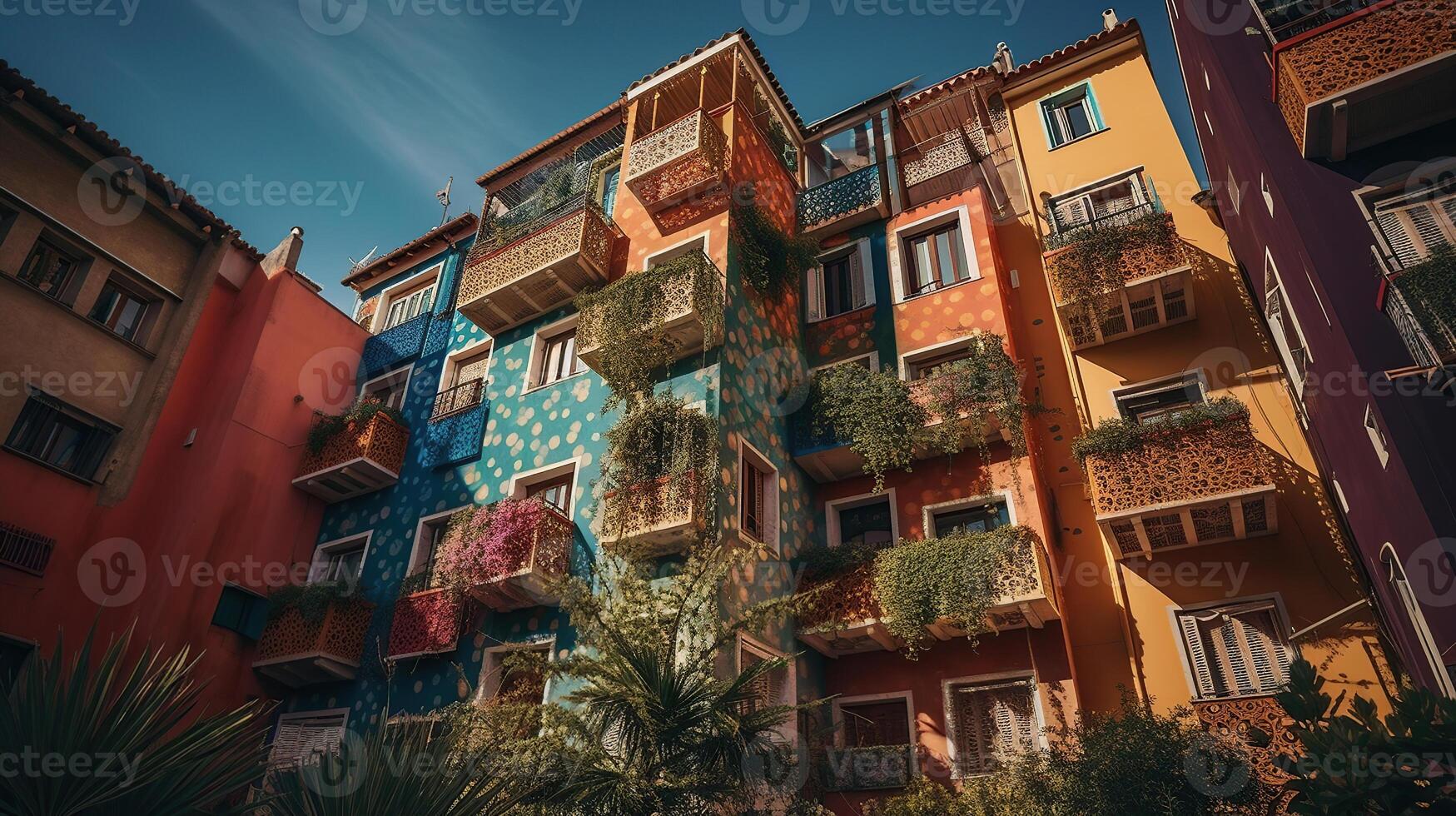 Mediterráneo alojamiento edificio, generado ai imagen foto